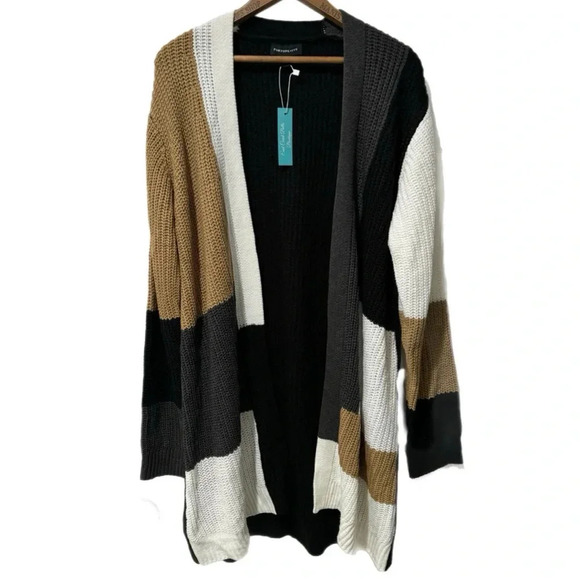 Fortune & Ivy Stitch Fix Beige Black Colorblock Cardigan Sweater Womens Sz XL - Picture 4 of 9